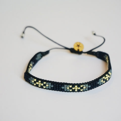 Pulsera Miyuki dorado / azul prusia 3 líneas